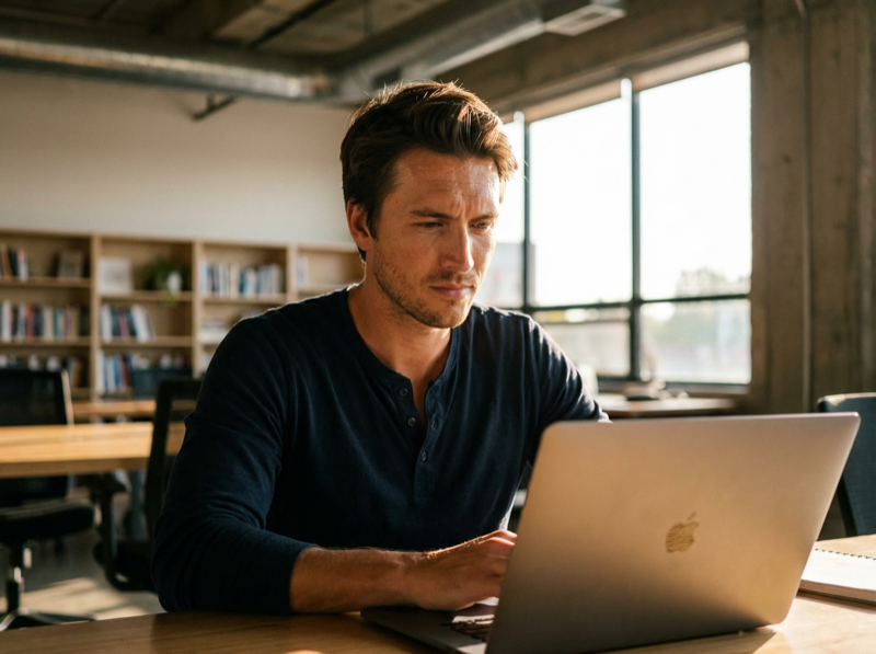 Alex working from a co-working space in Chiang Mai